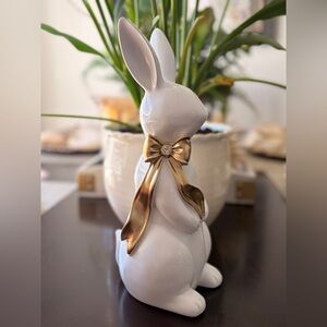 White Bunny with Gold Bow- ✨🐰 10” x 4”
